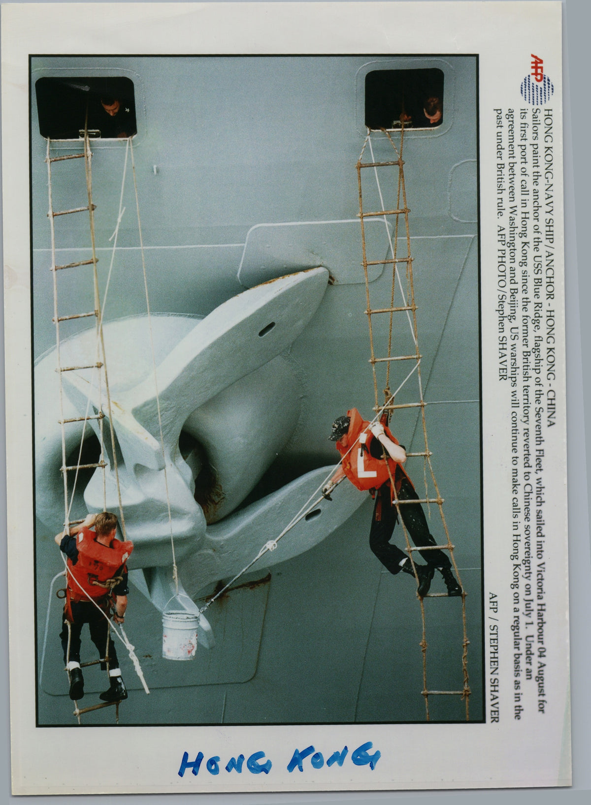Sailors Paint USS Blue Ridge's Anchor in Hong Kong — front