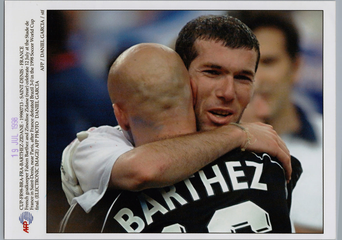 Fabien Barthez and Zinedine Zidane — 1998 World Cup Celebration — front
