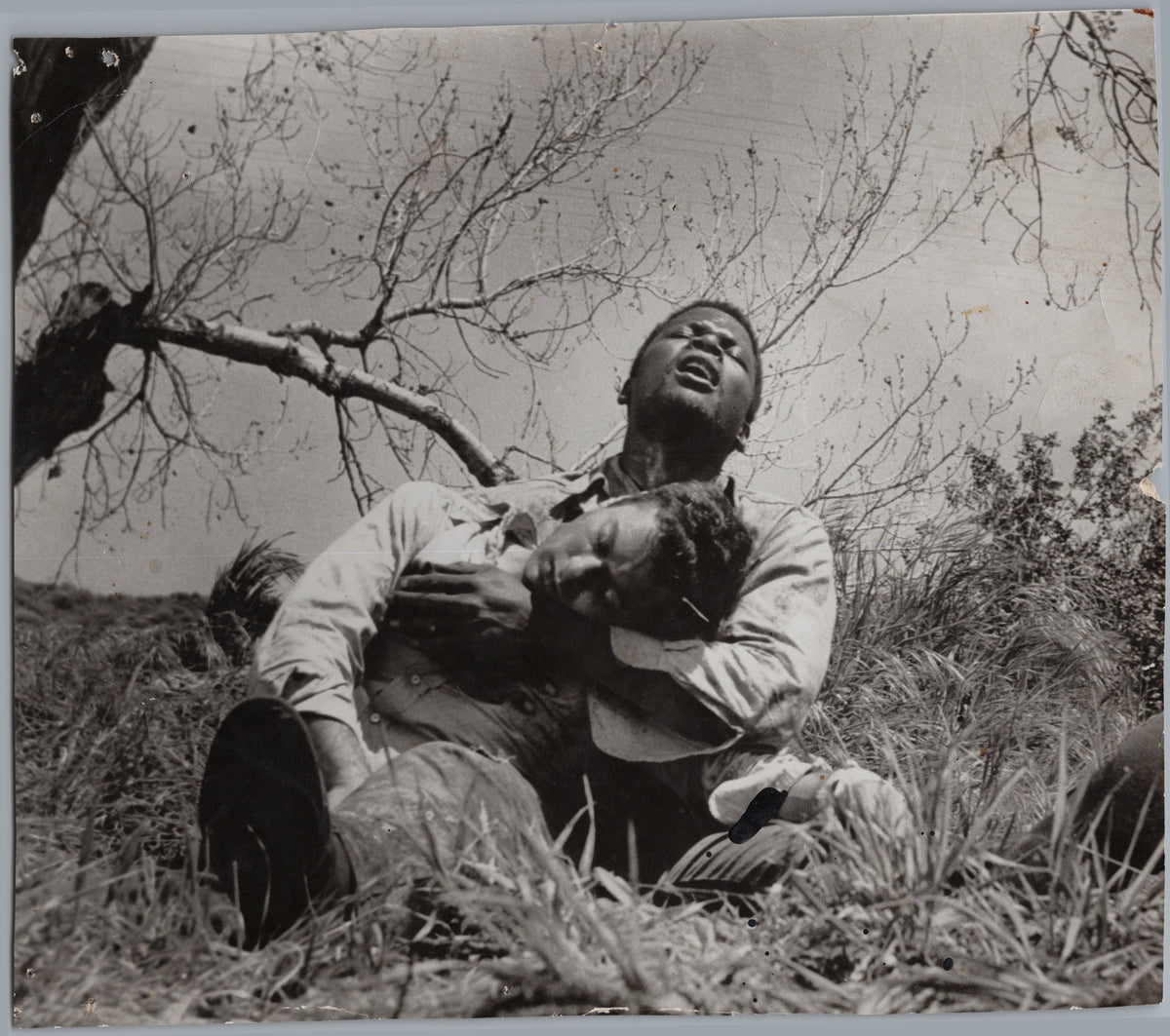 Man Holding Another Figure Beneath a Tree — front