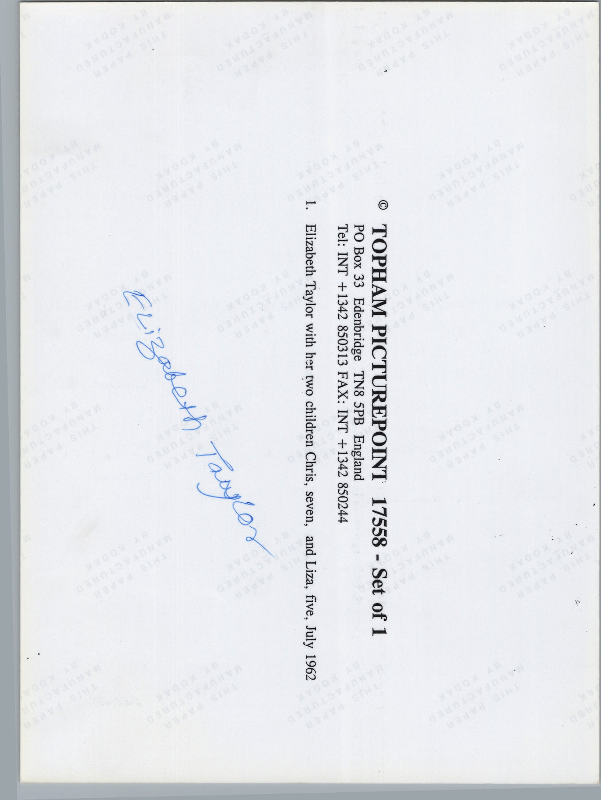 A01014 — reverse showing archival markings