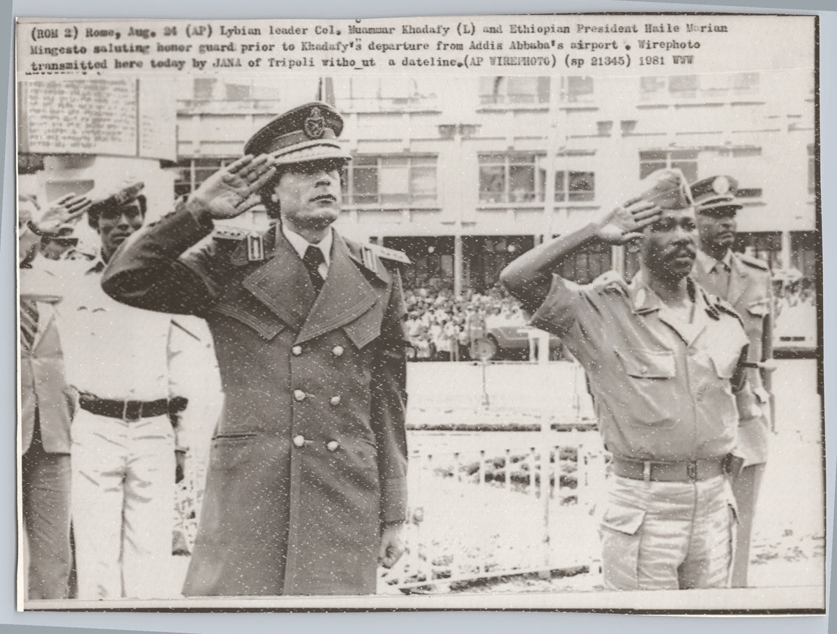 Muammar Gaddafi and Mengistu Haile Mariam Saluting in Addis Ababa — front