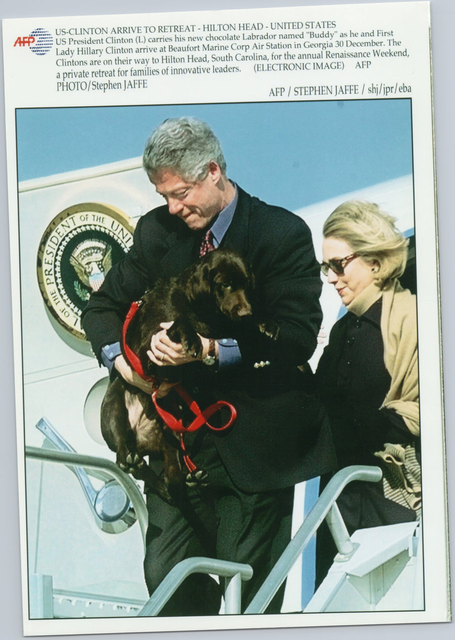 Bill and Hillary Clinton Arriving with Buddy