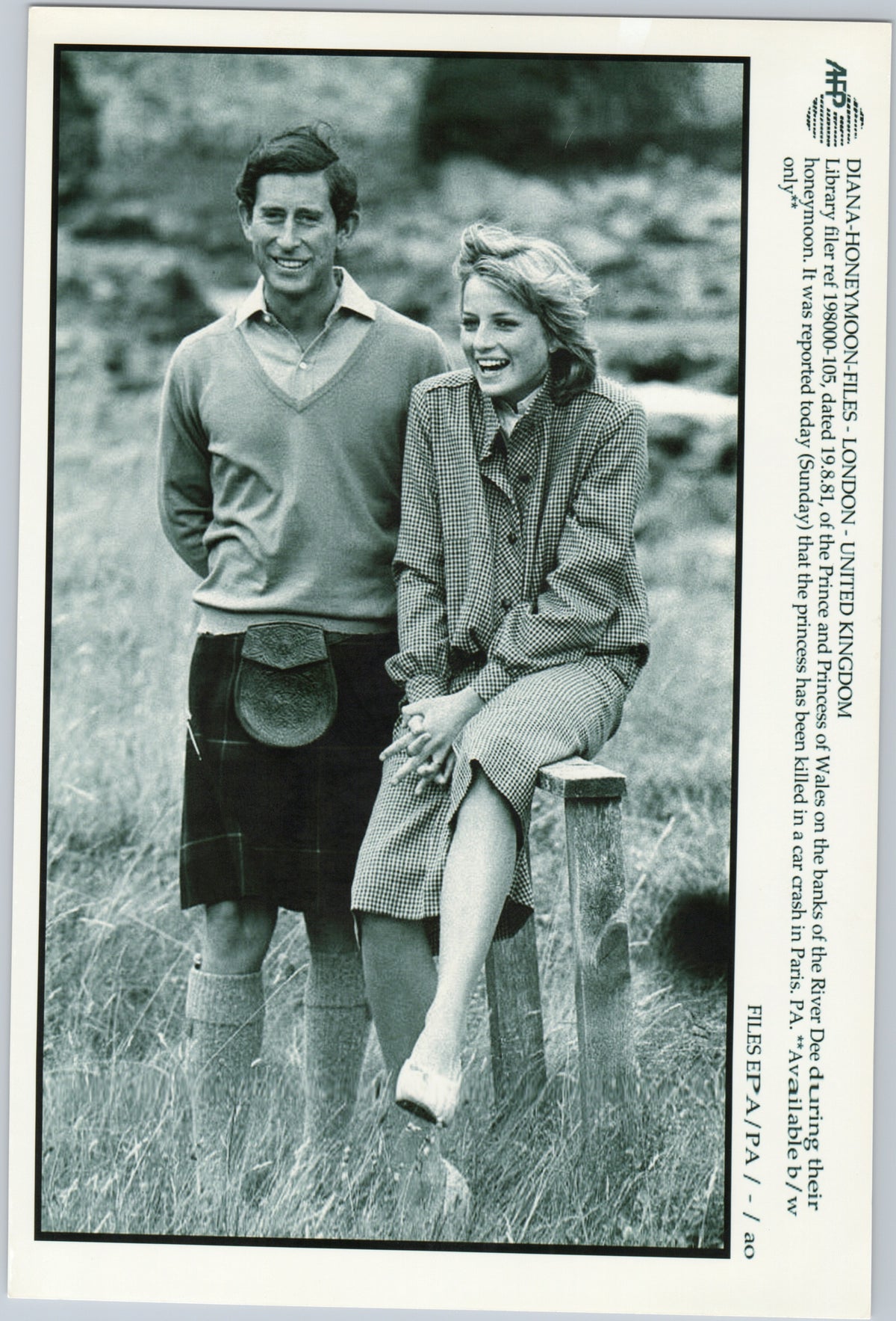 Charles and Diana beside the River Dee — 1981 — front