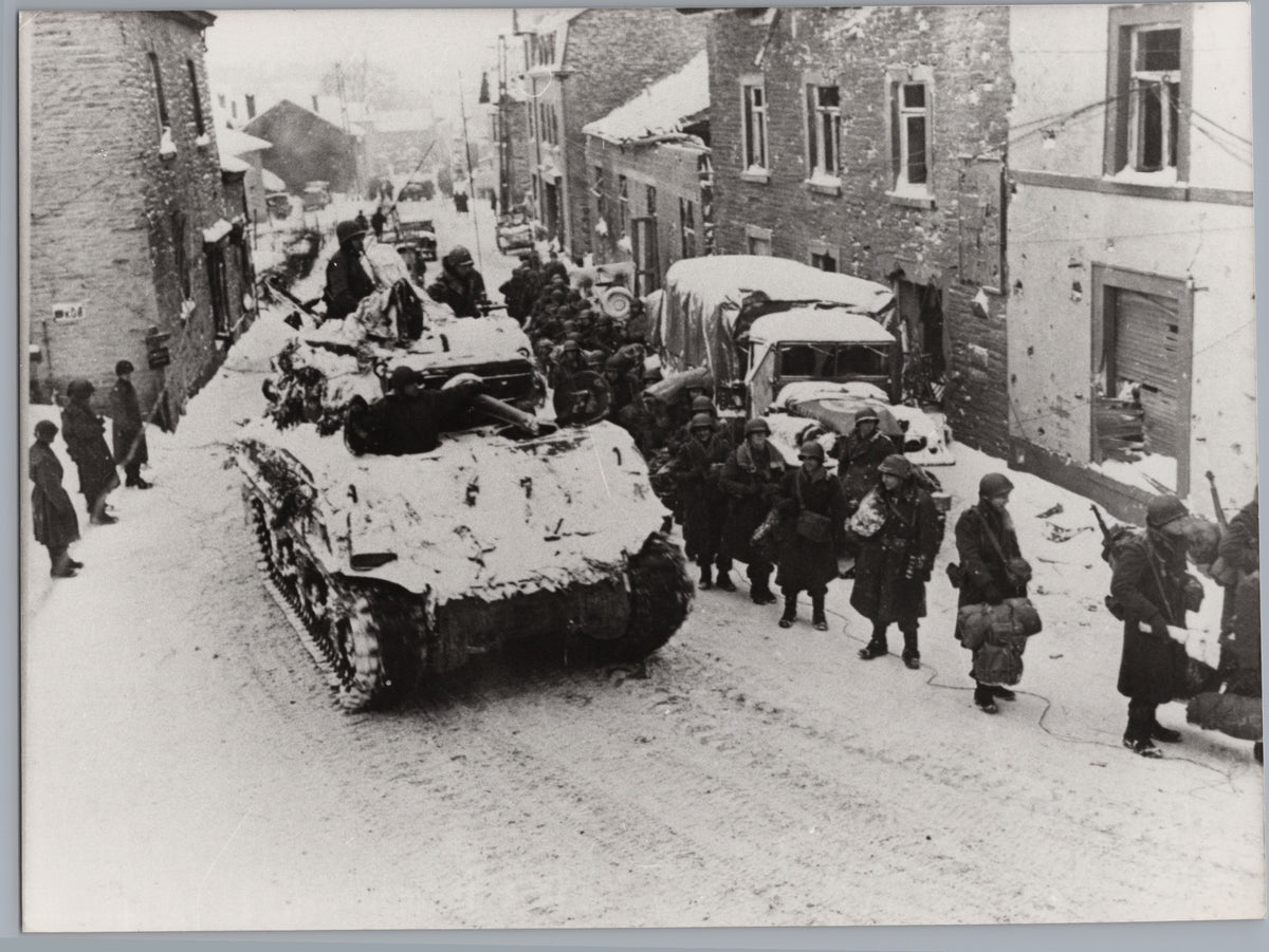 American Troops and Tank at Lierneux — Battle of the Ardennes — front