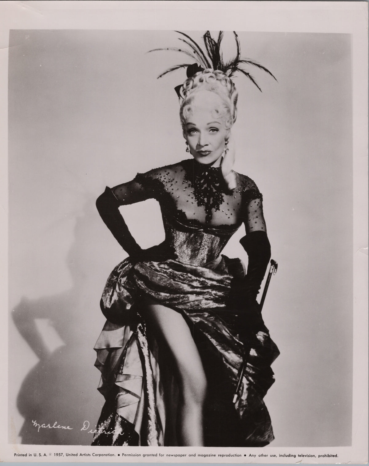 Marlene Dietrich in an Elaborate Stage Costume — front
